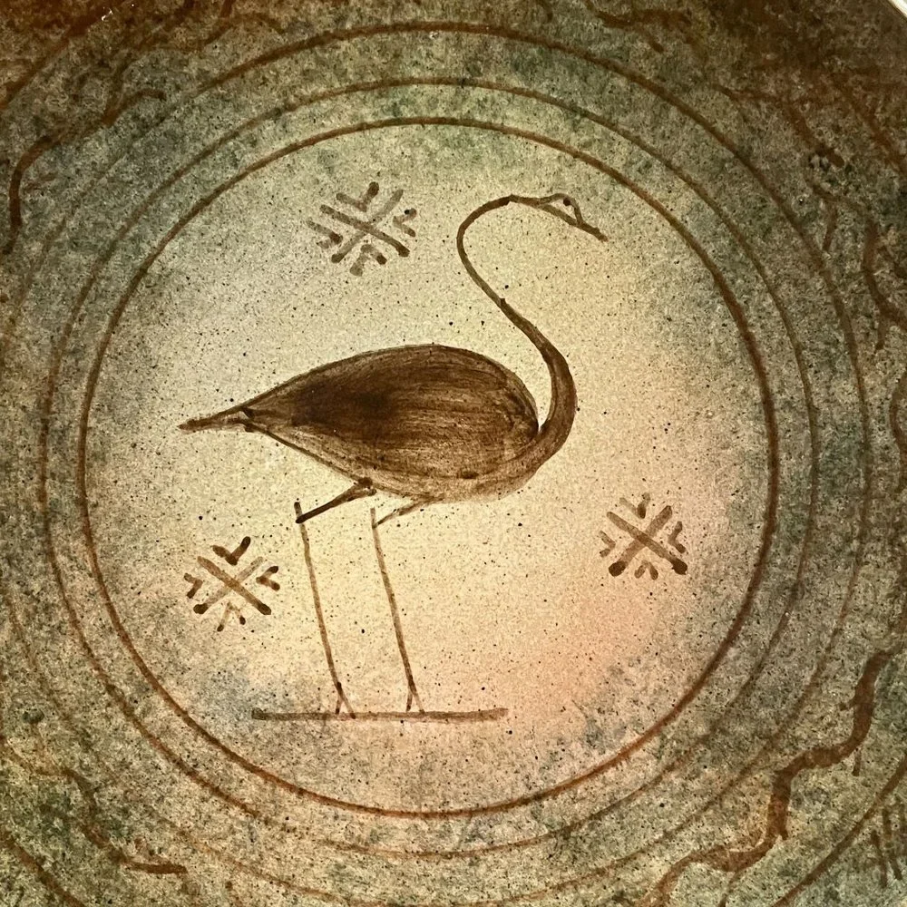 Vintage Kerameikos Aohnai Wall Plate Crane Hand Made Home Decor Pottery Greece